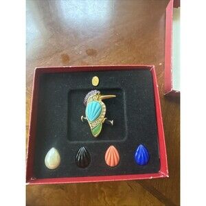 KJL KENNETH JAY LANE KINGFISHER BIRD BROOCH INTERCHANGEABLE CABOCHONS IN BOX